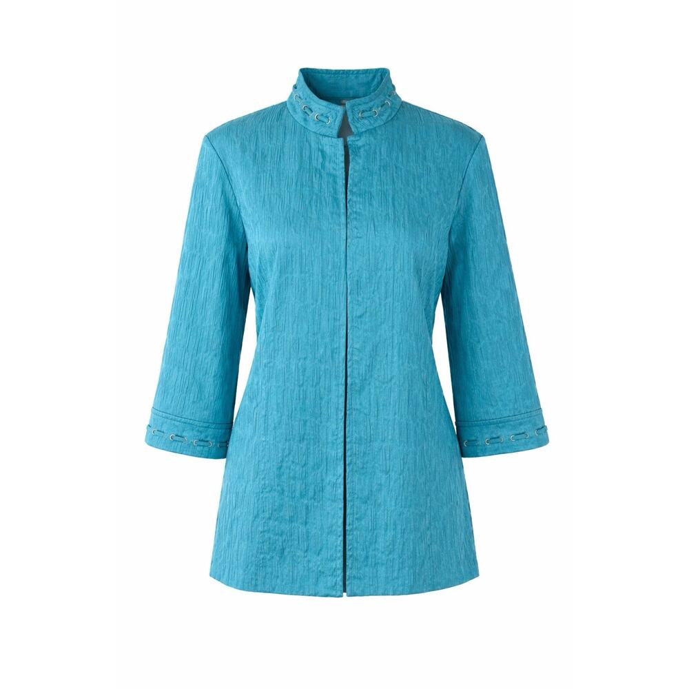 Multiples Jacket Womens L Turquoise Textured Hook Eye Front 3/4 Sleeve Grommet
